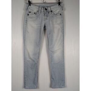 True Religion Lizzy Jeans Women 24 Blue White Stripe Low Rise Ankle Cropped